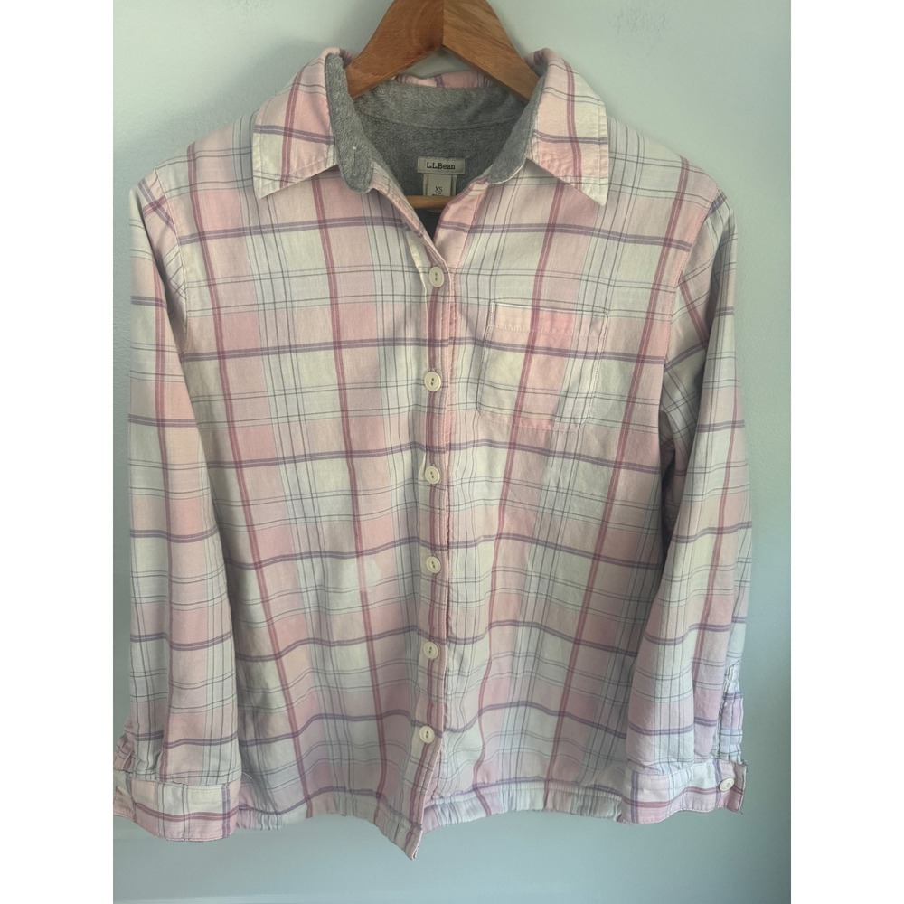 LL Bean Womens XS Fleece Lined Flannel Shirt Jacket Pink Plaid Cotton 285013